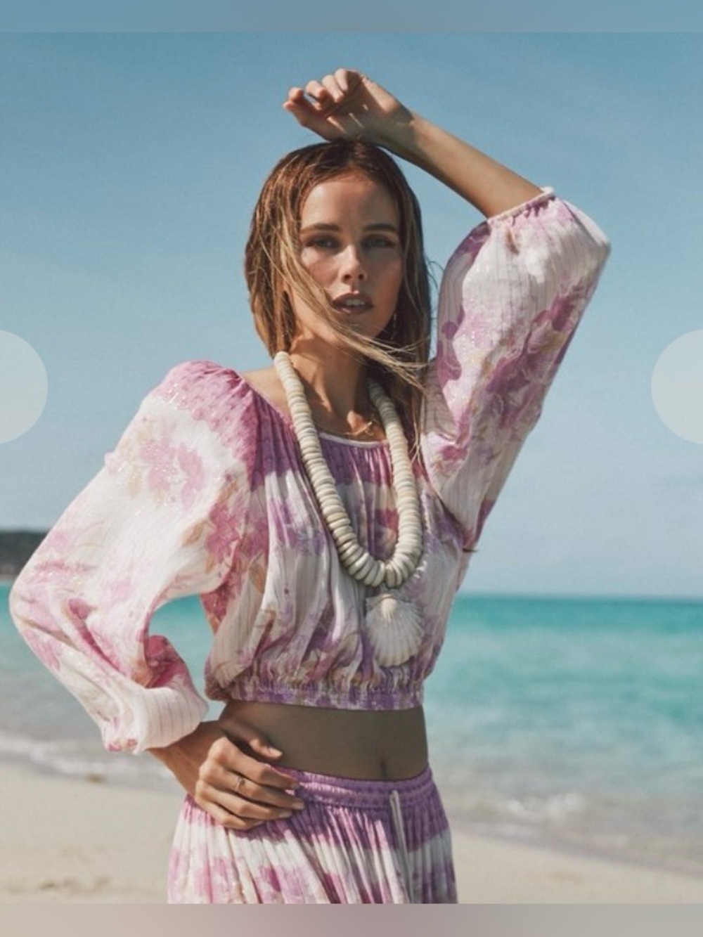 Spell & the Gypsy Coco Lei Peasant Top Lilac Large Floral Boho Metallic